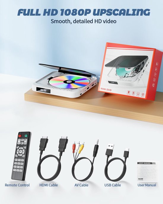 Mini-dvd-speler voor tv, kleine HDMI-dvd-speler voor alle regio's, breekpuntgeheugen (MD115W-04DE) — afbeelding 4