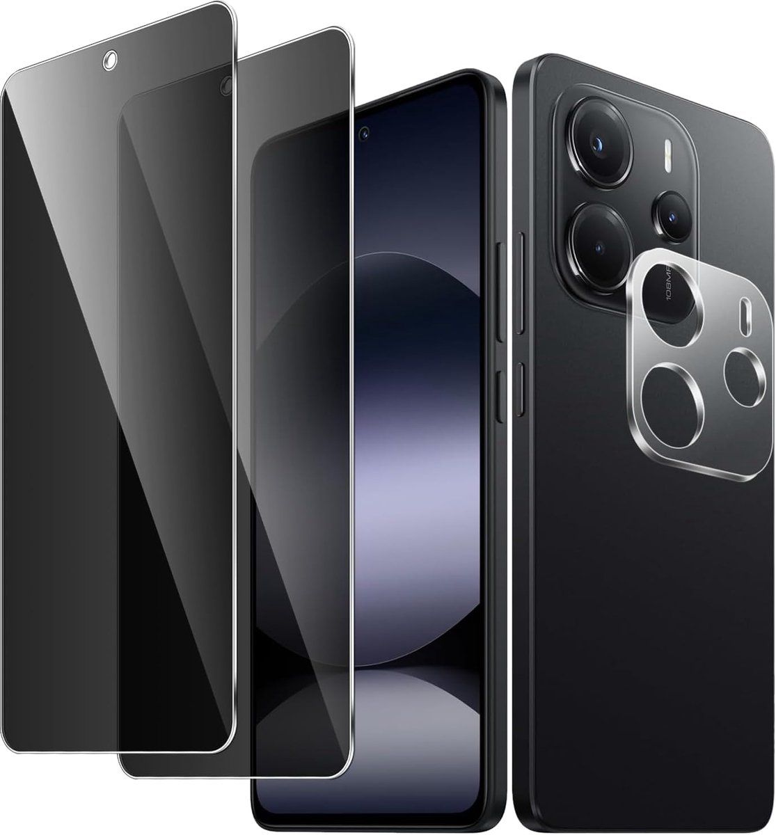 Privacyscherm, compatibel met Xiaomi Redmi Note 14 4G met 2 stuks privacy, pantserglas, beschermfolie, 1 x camerabescherming, 9H HD displaybeschermfolie, voor Redmi Note 14