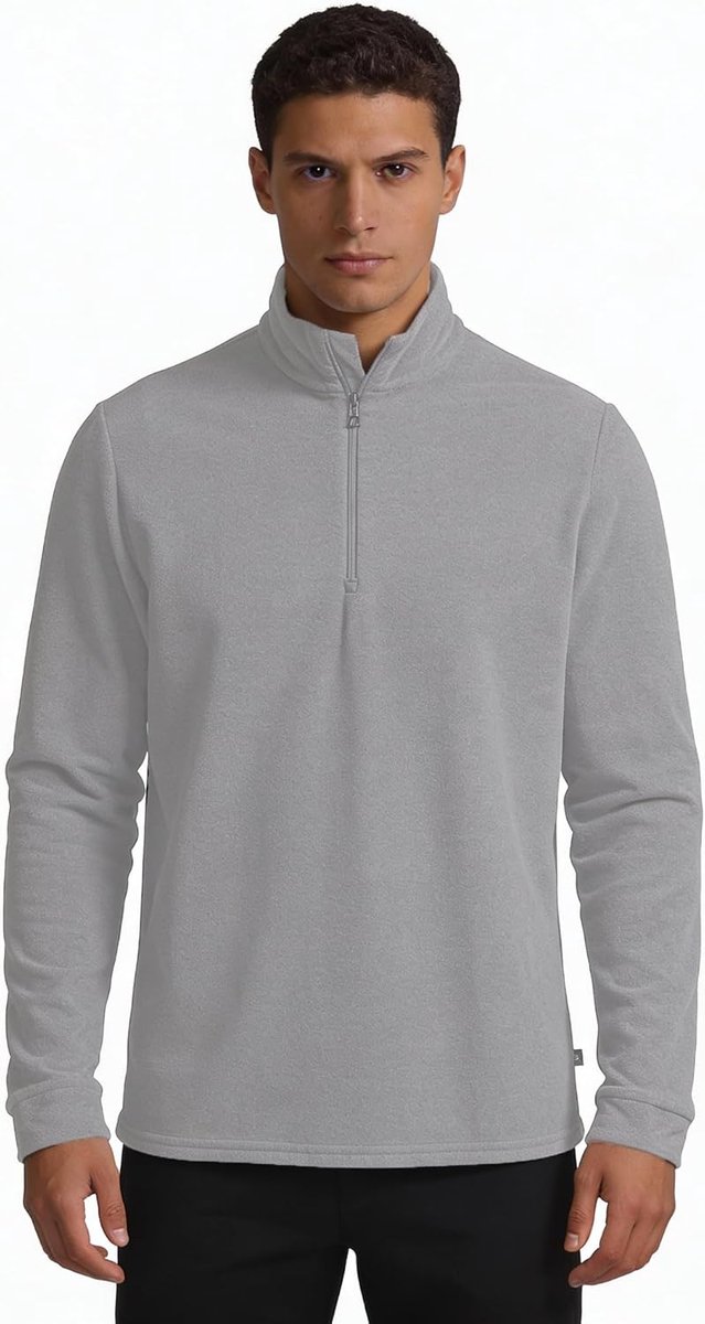 Heren half-zip trui van fleece – Lichte trui met rits en hoge kraag, zacht, comfortabel en ademend, ideaal voor dagelijks gebruik en vrije tijdTijd – Lichtgrijs, Maat 52
