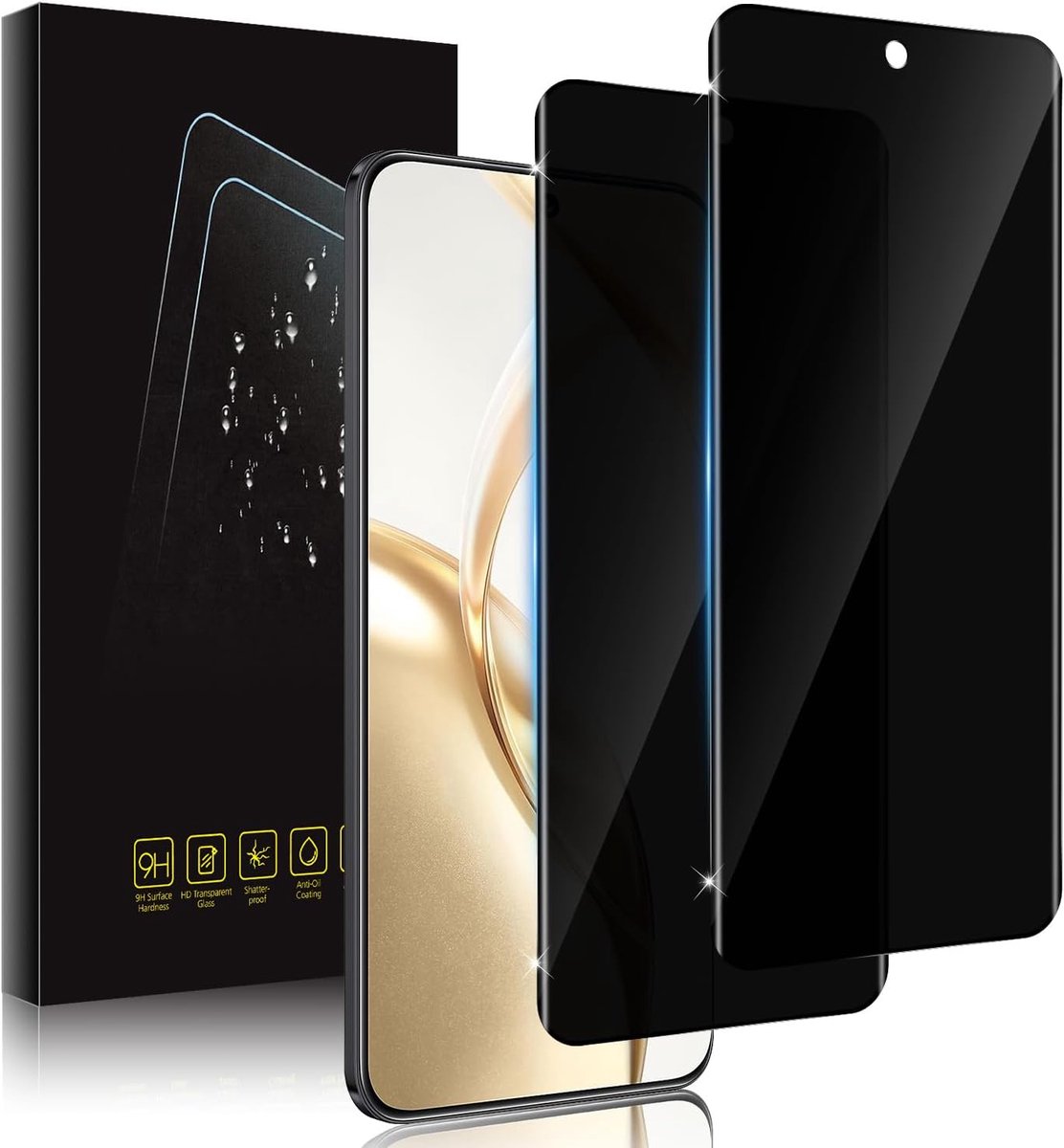 2 stuks privacyfolie voor Honor 200, beschermfolie voor pantserglas, anti-spy privacy, privacyfolie, beschermfolie, zwarte rand, privacybeschermglas
