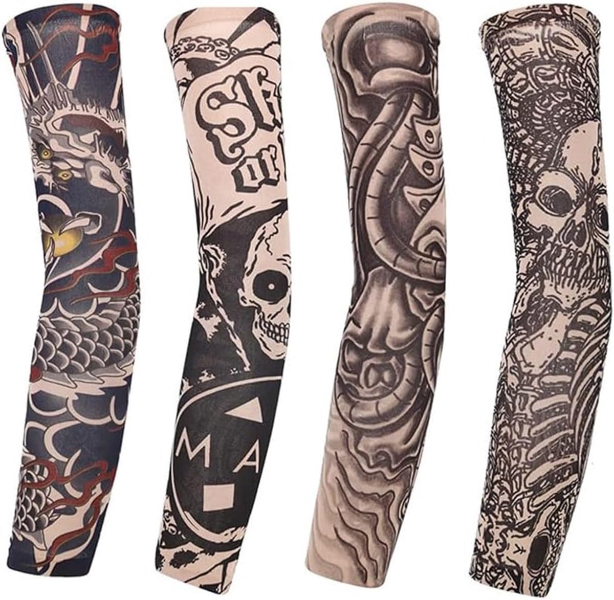 4 stuks neptattoo-hoezen voor mannen en vrouwen - realistische armtatoeage bedekkende mouwen voor Halloween, cosplay en sport - coole tijdelijke tattoo-mouwen voor fietsen, hardlopen, kamperen en