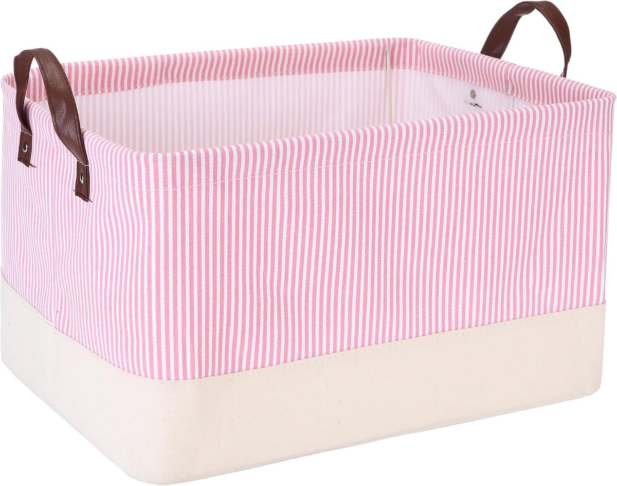 Team Vierkante opbergmand van stof met interne frameondersteuning – Stevige en gestructureerde organizer, 42x30x25 cm, voor planken, kasten, interieurdecoratie, roze