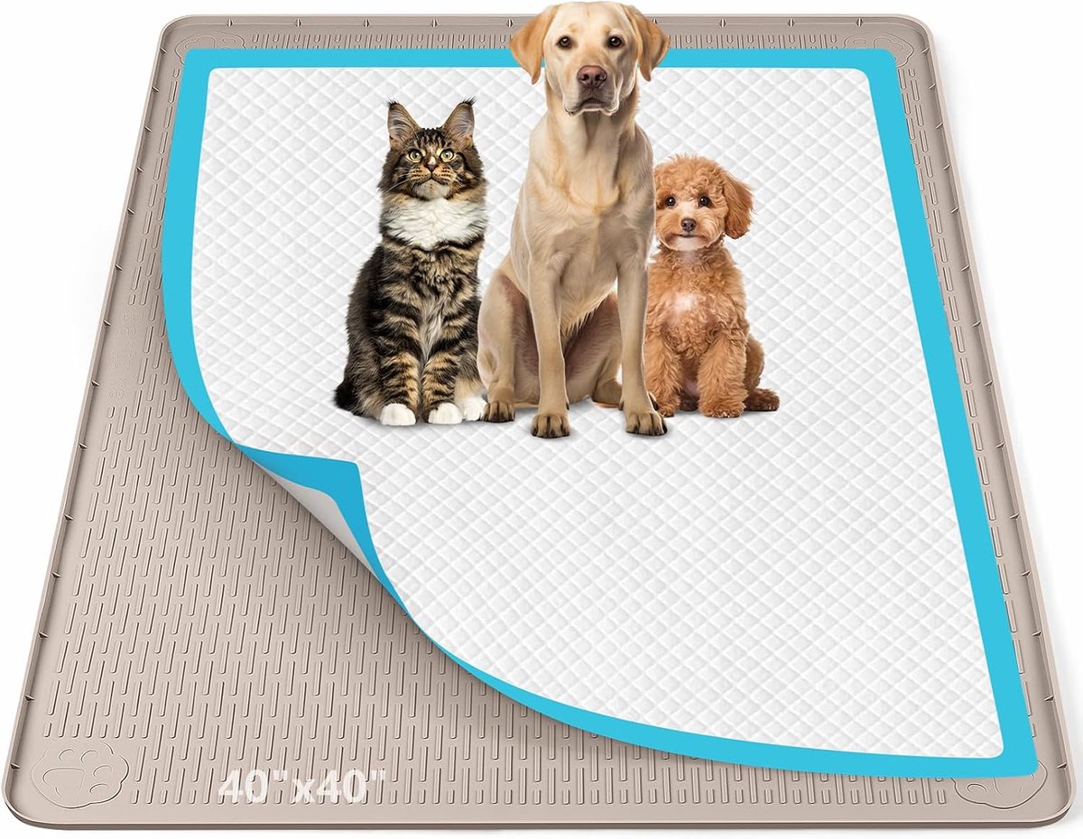 101 x 101 cm siliconen urinopvangmat hond, groot puppytoilet, kaki
