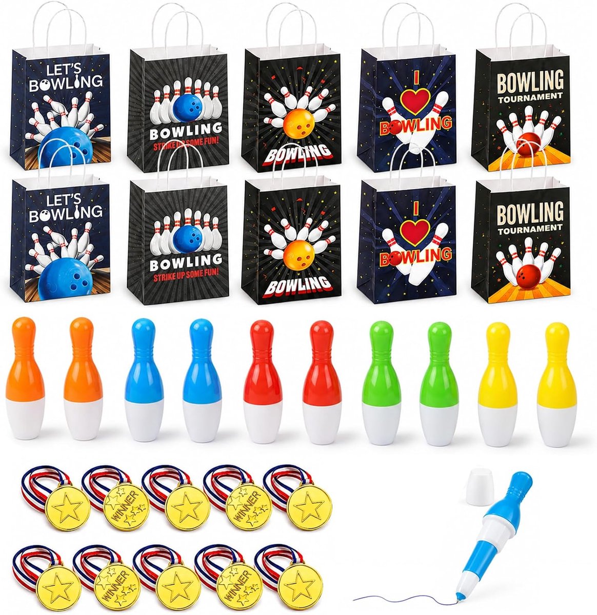 30 stuks, winnende medailles, met driekleurige nylon band, bowling drukbalpen, cadeauzakjes voor bowling, verjaardag, decoratie, party, give aways