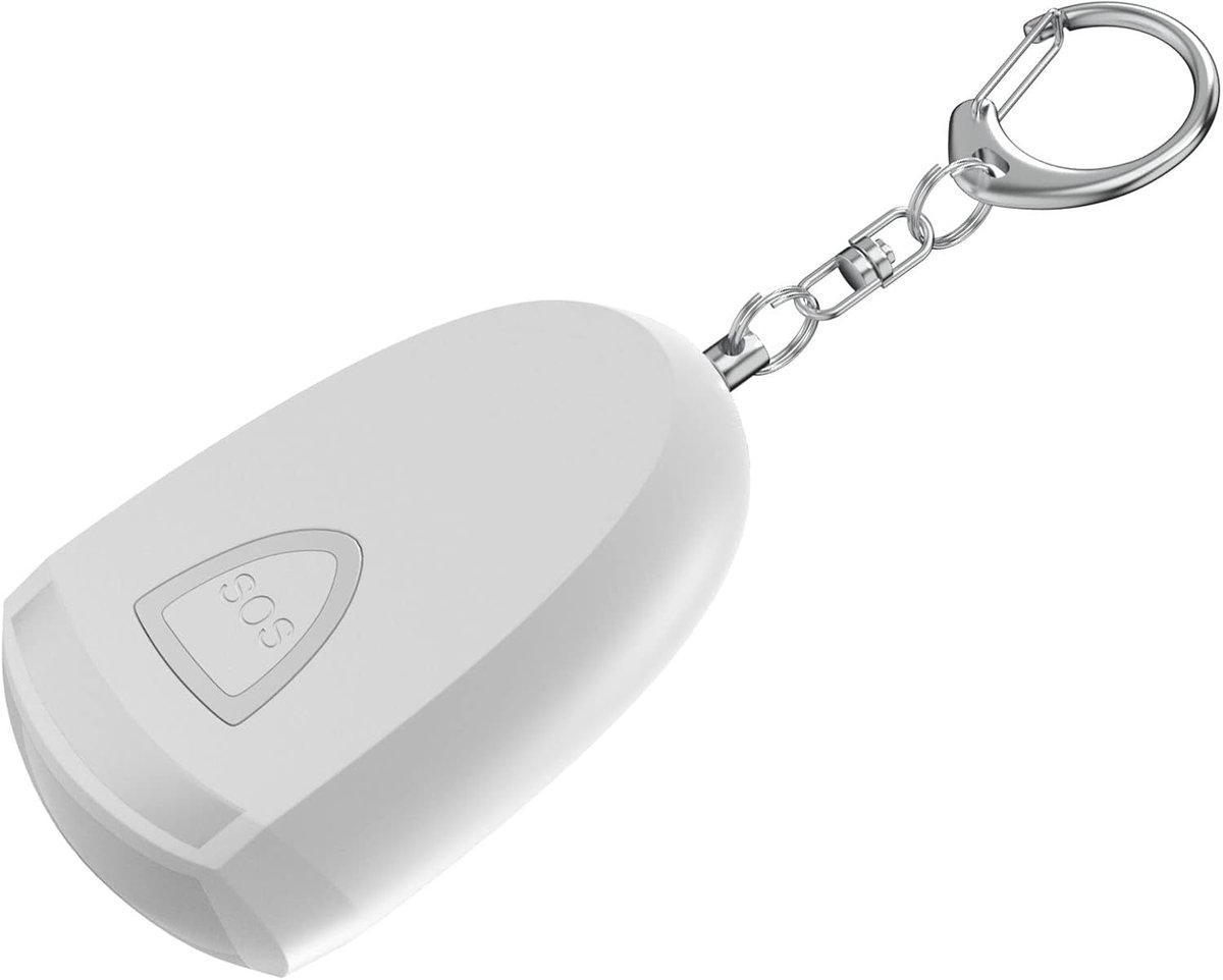 Veilig Persoonlijke Alarmen Zelfverdediging Reizen Essentials met LED Zaklamp Outdoor Veiligheid Sleutelhanger Alarm Noodbeveiliging 125dB Luid voor Vrouwen Kinderen Ouderen Wit