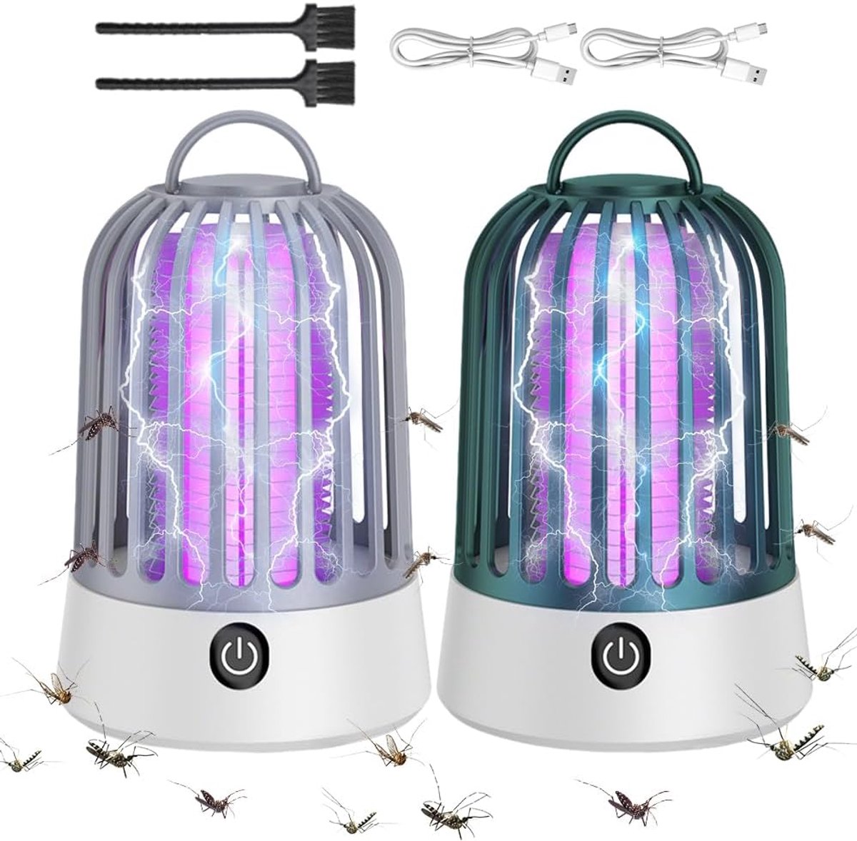 Insectenverdelger, elektrisch, muggenlamp met uv-lamp, vliegenval, elektrische USB, hoogspanningsmuggenverdelger, muggenval, vliegenkiller voor binnen, slaapkamer en tuin, 2 stuks