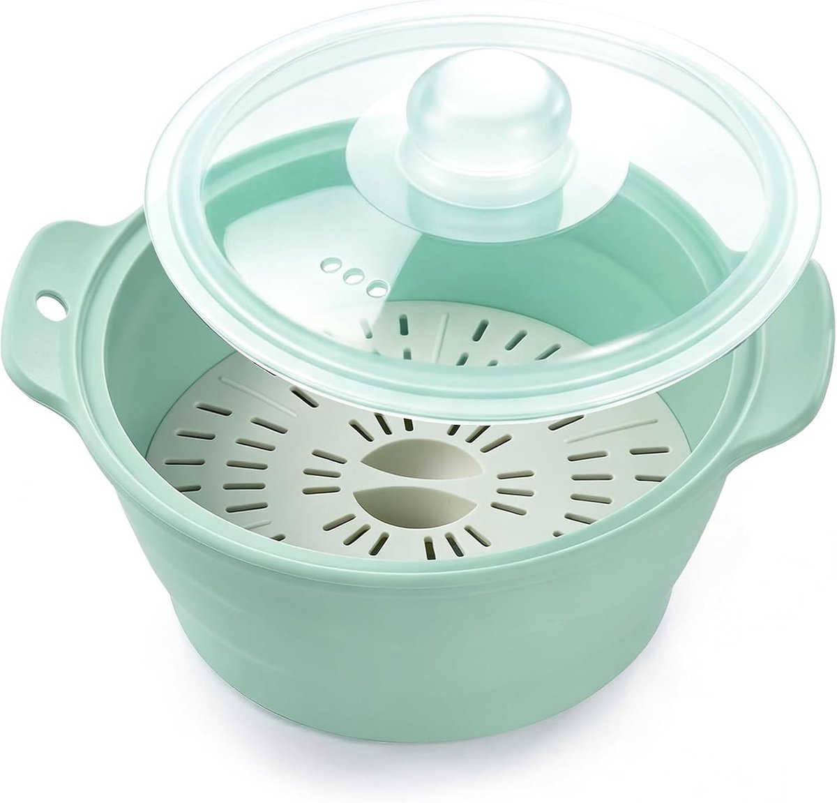 Magnetron, Siliconen Opvouwbaar, 1250ml, met Deksel, BPA-vrij, voor Groenten Vis Dim Sum, Siliconen Stoominsert, opvouwbaar, Magnetron