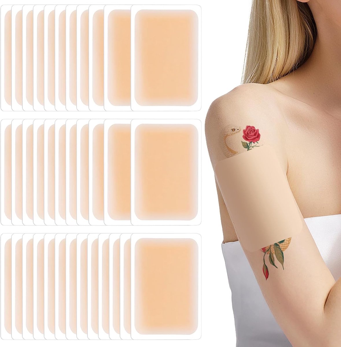35 stuks tattoo-afdekkingen, 130 x 85 mm, waterdicht, ademend, natuurlijk, onzichtbaar, voor het afdekken van tatoeages, maanvlekken, vlekken op de huid, voor een perfecte teint (wit)