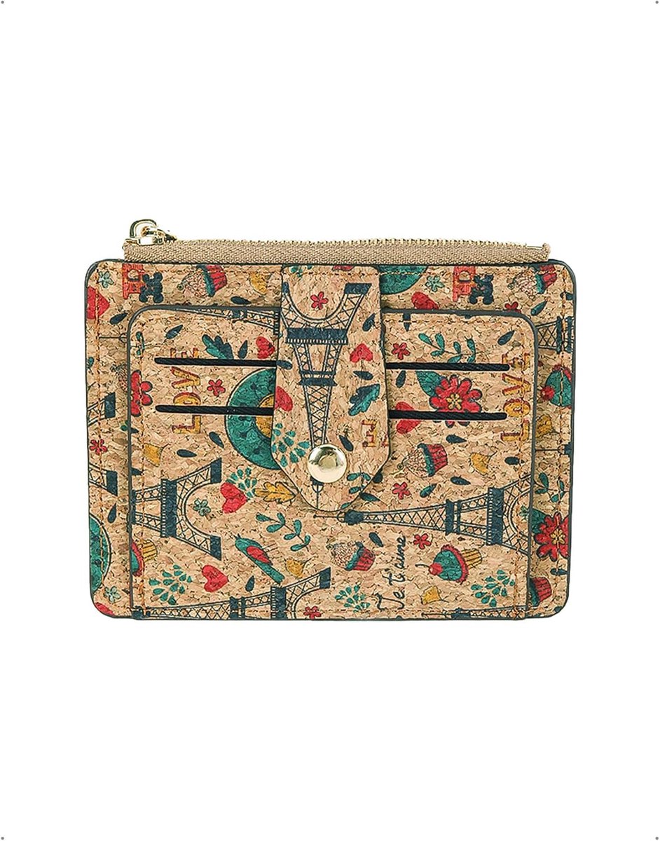 Dames Vintage Portemonnee Eiffeltoren-look Dames Kleine retro-portemonnee van kurk met meerdere kaartsleuven voor creditcards, identiteitsbewijzen, contant geld munten