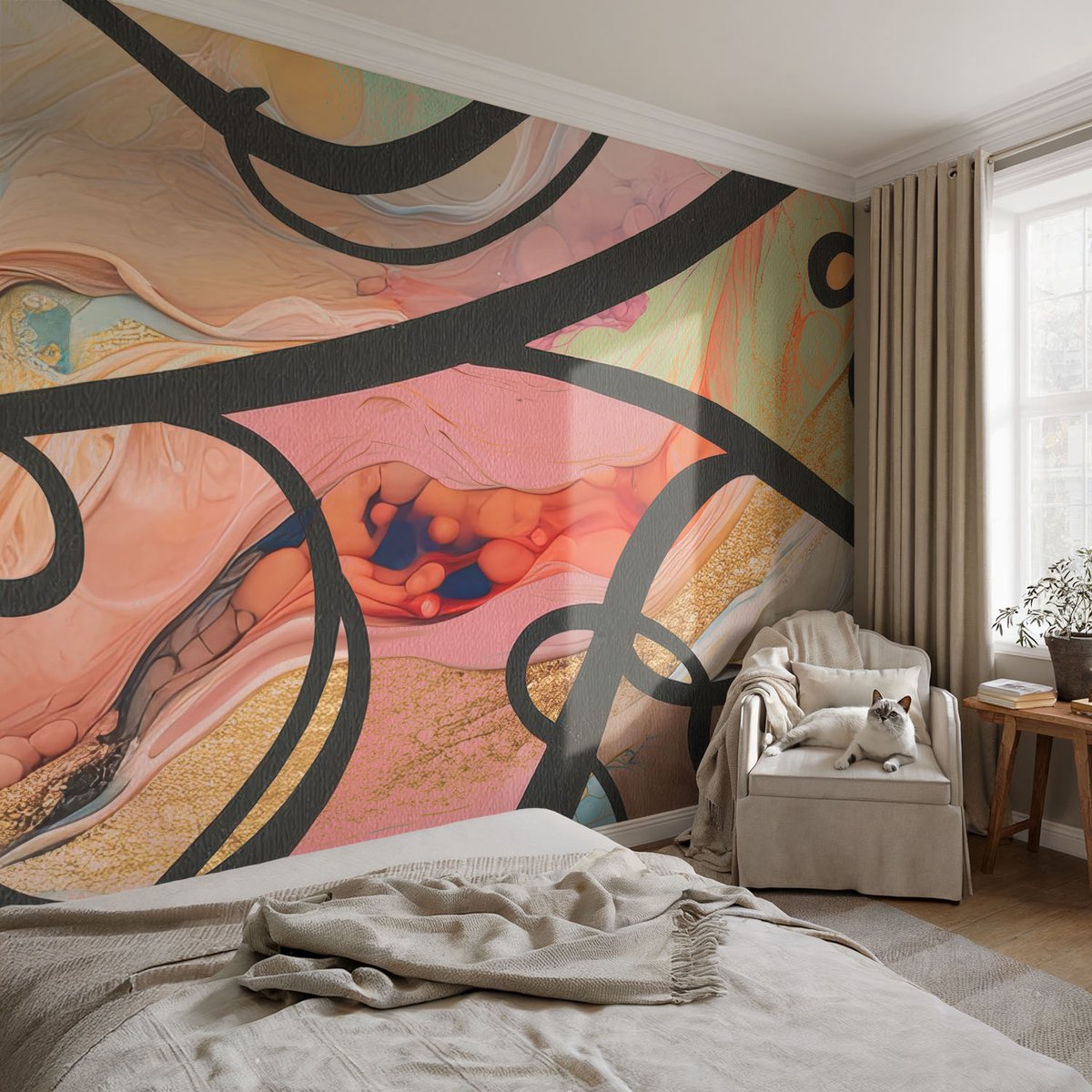 Coloray Vliesbehang - Oranje Snellijm Behang - 104x70 cm - Kleurrijke Beweging Fotobehang Vlies - Woonkamer behang Abstractie - Muurschildering - Hal behang