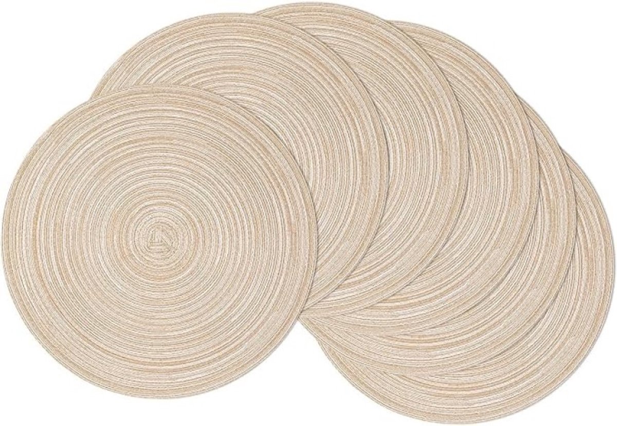 Livatto Ronde Placemats Set van 6 - Geweven Design - 38 cm - Beige - Hittebestendig en Antislip