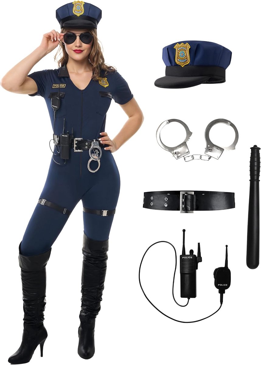 Spooktacular Creations 7-delig Politie Kostuum voor Vrouwen Halloween - maat S