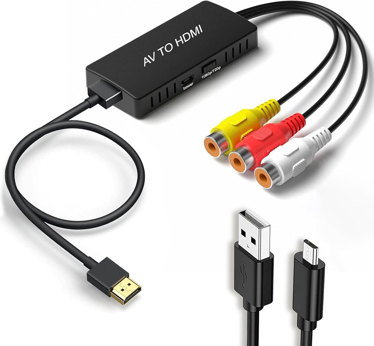 HDMI-adapter, AV naar HDMI, Full HD-adapter, RCA naar HDMI-uitgang, video adapter, audio adapter voor HDTV monitor, projector STB VHS PS3, Sky Blu-ray, dvd-speler