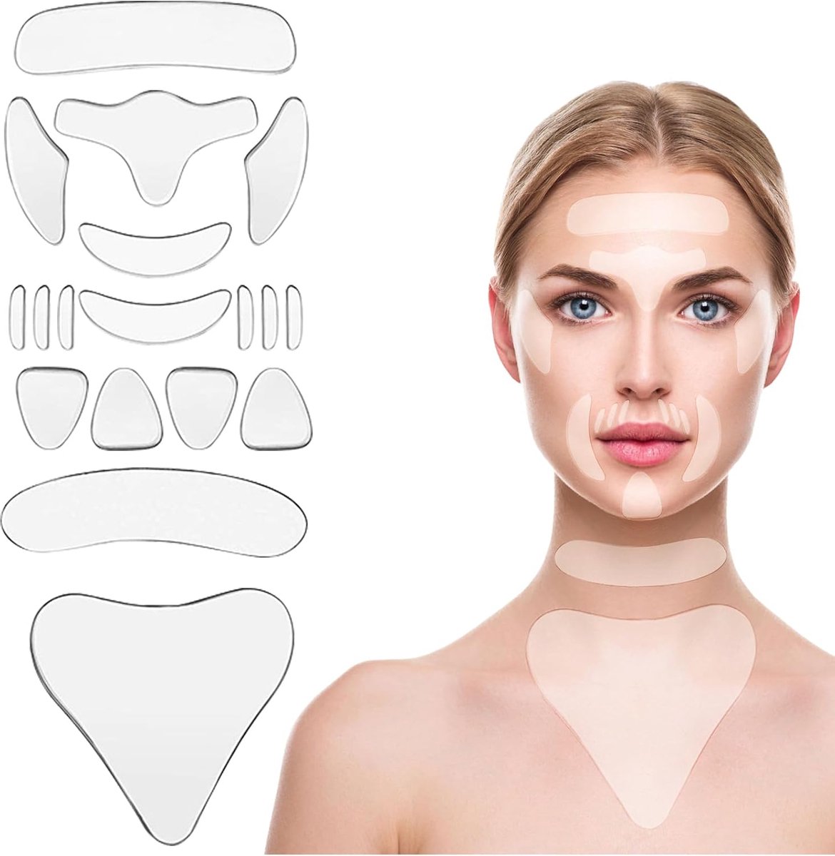 18 stuks siliconen pads voor gezicht, herbruikbare siliconen pleisters tegen rimpels, borstplooien, oogpads, anti-rimpels, siliconen beauty-gezichtspleisters voor dames
