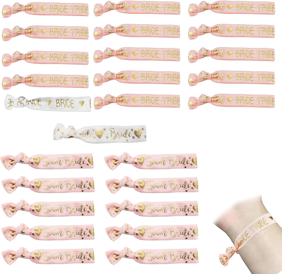twee sets, hete reliëf, bruid en team bruid, armbanden voor vrijgezellenfeest, vrijgezellenfeest, accessoires
