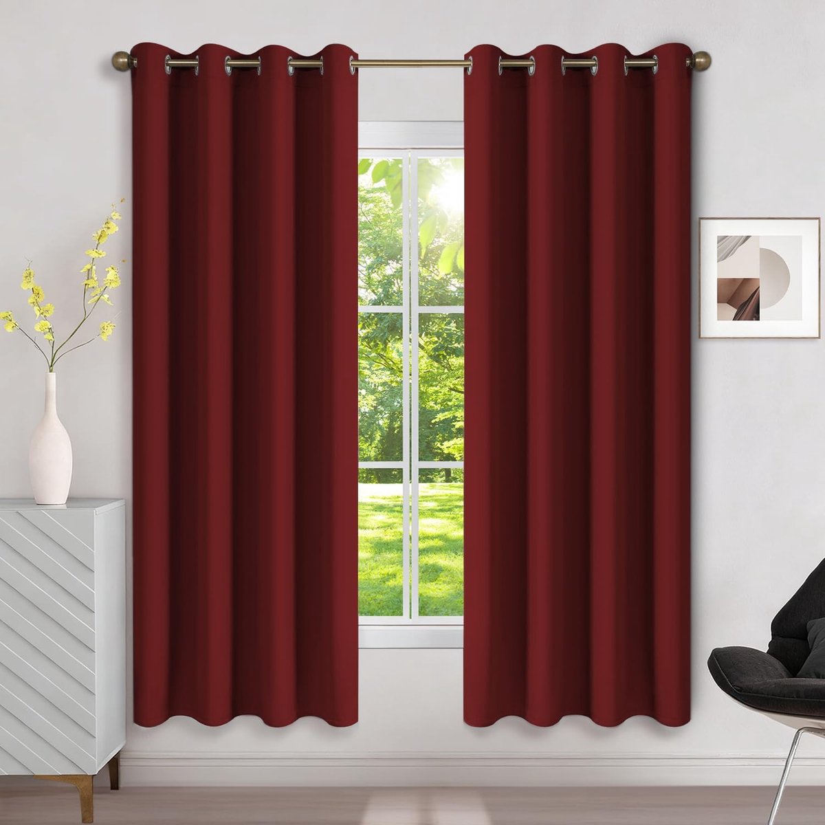 verduisteringsgordijn, isolerend, tegen kou, 140 x 175 cm (b x h), 2 stuks, raam, ondoorzichtig, rood, met oogjes, hittebescherming, uv-bescherming, lawaai, voor binnen, decoratie