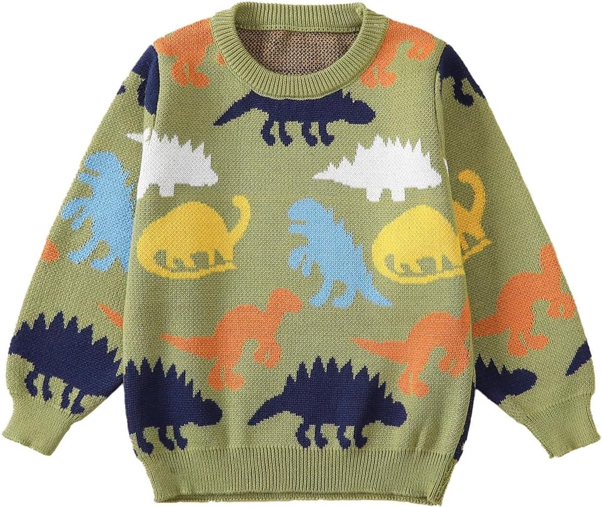 Trui voor peuters jongens gestreepte ronde hals dinosaurus lange mouwen gebreide kleding