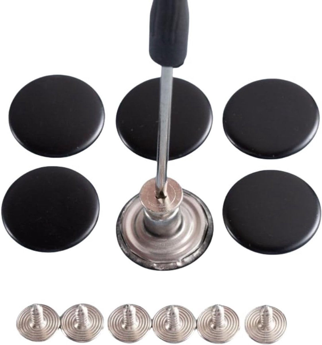 Knopen zonder naaien, 17 mm, verstelbare broek, vervangende knopen, jeansknopen met schroevendraaier, afneembare knopen, jeansknopen voor jeans, kleding, broeken, tassen, zwart B