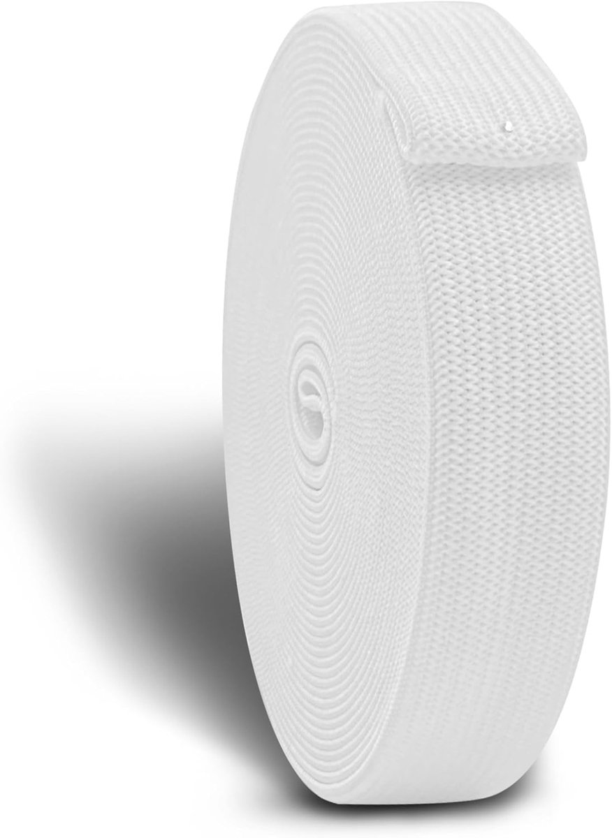 Elastiek Band X1 | 5M LANG |✮✮LEVENSLANGE GARANTIE✮✮|20MM BREED | WIT | Rekbaar Polyester Materiaal, Brei Accessoires, Sterk kledingelastiek voor Kleren, Broeken