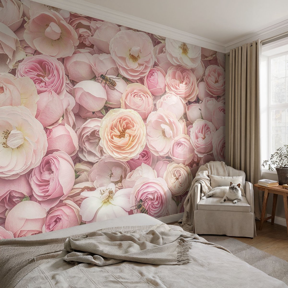 Coloray Vliesbehang - Roze Snellijm Behang - 104x70 cm - Prachtige Bloemen Muurschildering - Gang behang Bloemen En Planten - Fotobehang Vlies - Slaapkamer behang