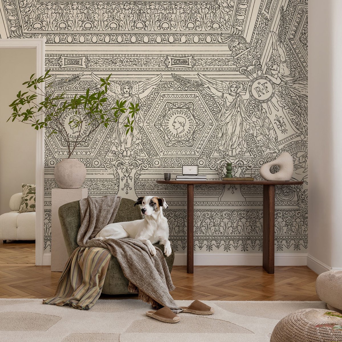 Coloray Vliesbehang - Wit Snellijm Behang - 104x70 cm - Klassiek Ornament Fotobehang Vlies - Woonkamer behang Achtergronden En Patronen - Muurschildering - Woonkamer behang