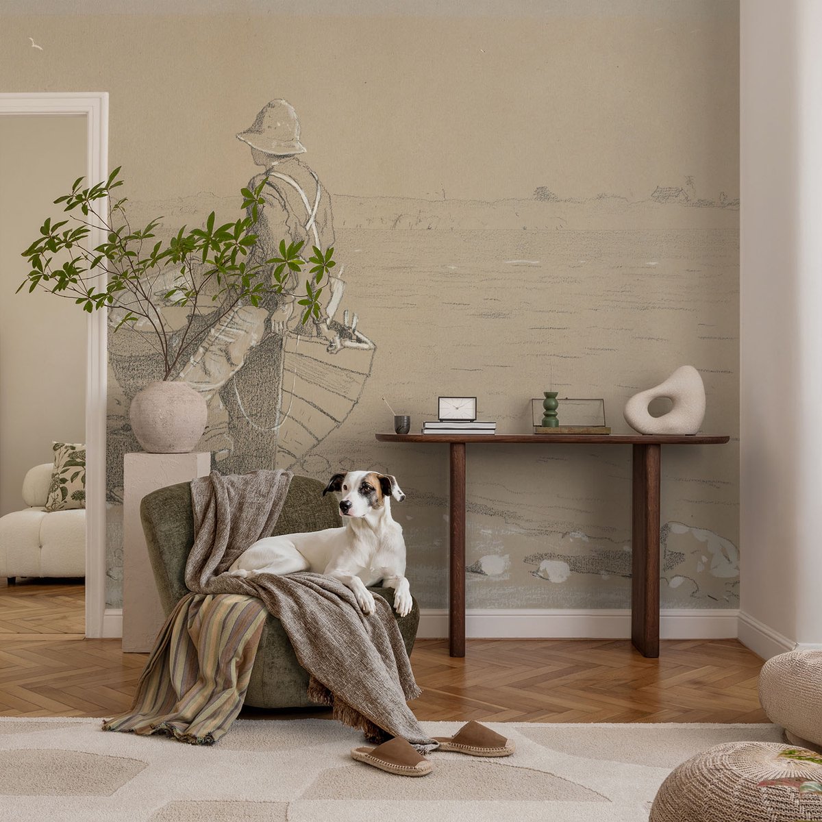 Coloray Vliesbehang - Grijs Snellijm Behang - 104x70 cm - Nostalgische Scène Muurschildering - Gang behang Landschappen - Fotobehang Vlies - Slaapkamer behang