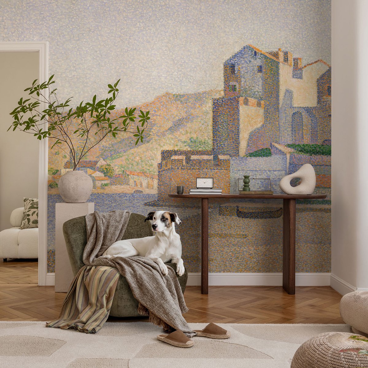 Coloray Vliesbehang - Oranje Snellijm Behang - 104x70 cm - Zomerhaven Fotobehang Vlies - Woonkamer behang Landschappen - Muurschildering - Woonkamer behang