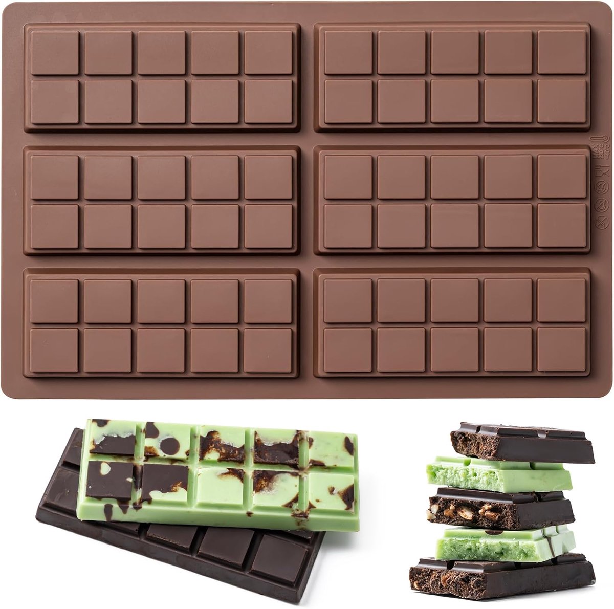 Chocolade matrijs - niet-klevende bakken matrijs - 100% food grade silicone - geschikt voor feestdagen of casual DIY chocolade bars - koffie kleur - 26 * 17cm-10 slagen