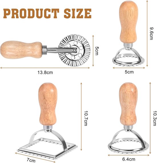Uitsteekvormpjes, 4 stuks, ravioli-uitsteekvormpjes, vorm, ravioli-stempel, roller, deegsnijder, voor het maken van ravioli, pasta, lasagne, knoedels — afbeelding 2