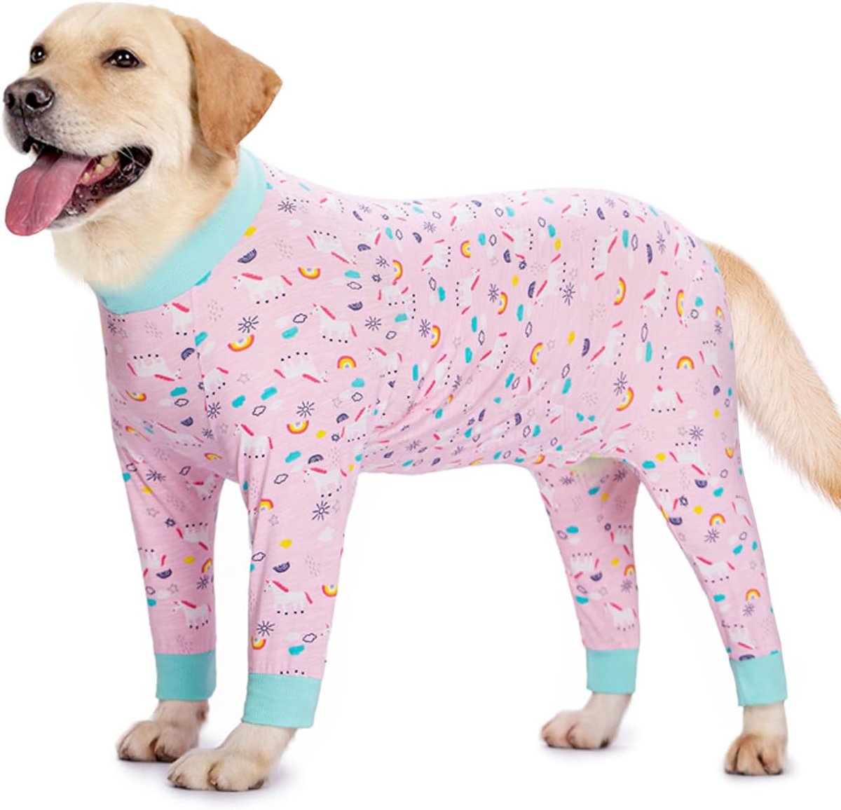 Na de operatie, full-body hondenpyjama, groot, medium, roze-blauw, XL