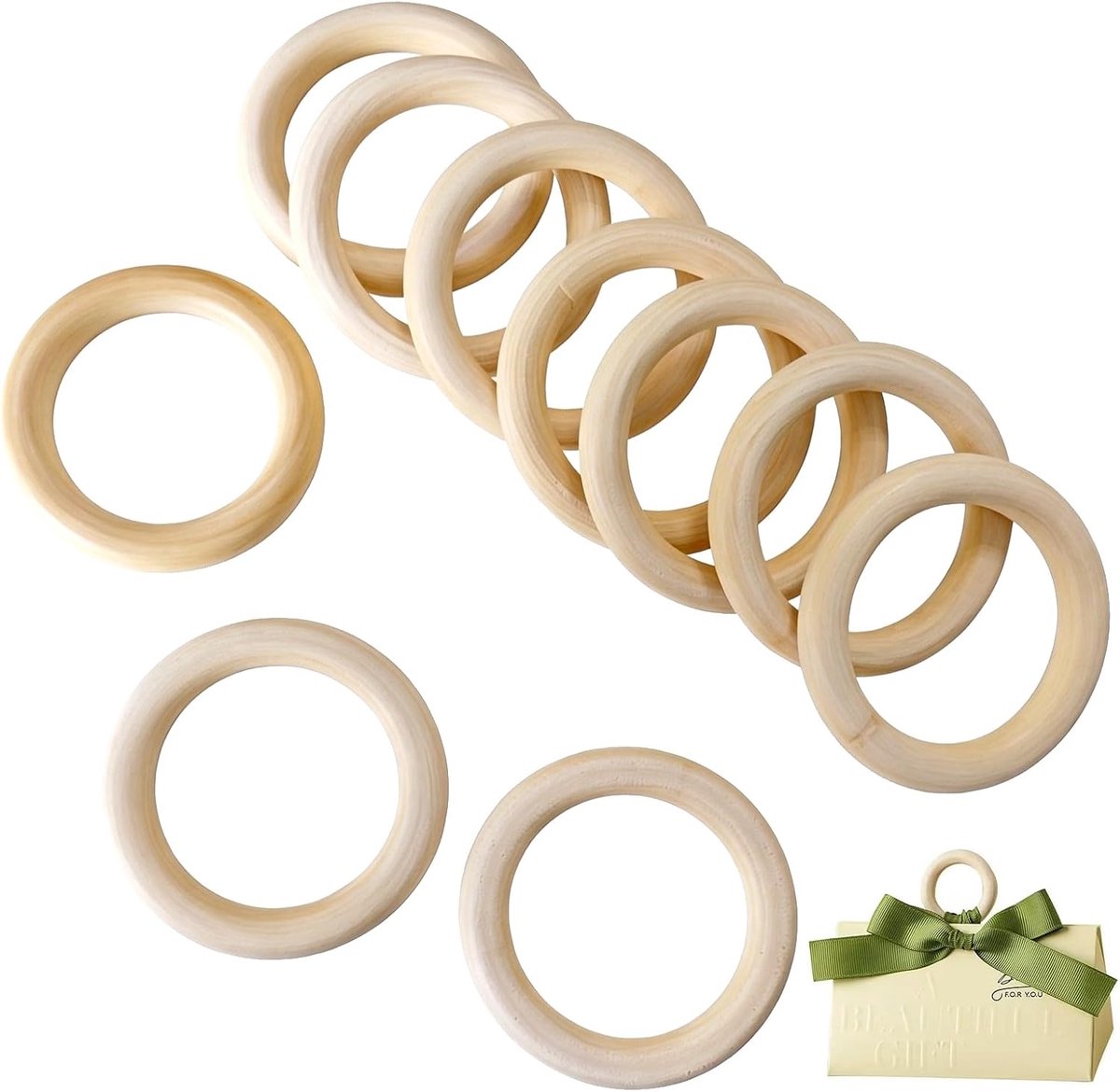 Ring voor 10 stuks, knutselen, doe-het-zelf handwerk, 70 mm diameter, natuurlijk hout voor doe-het-zelf handwerk, sieraden maken, decoraties, glad gepolijst oppervlak