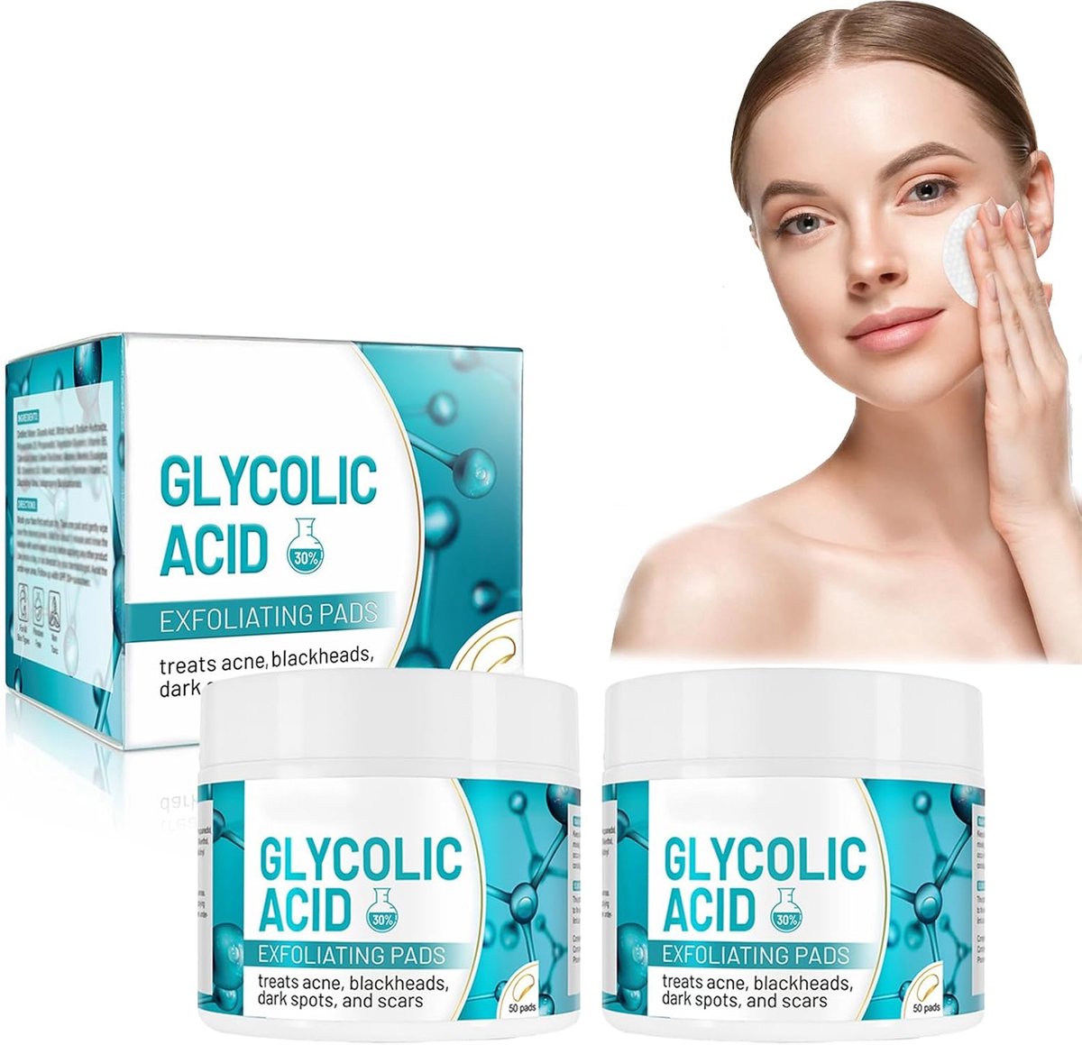 Pads, 50 stuks, 30% glycolzuurpads, glycolic peeling-pads, hydraterend, anti-acne, behandeling, verfijnt de poriën, serum hydratatie