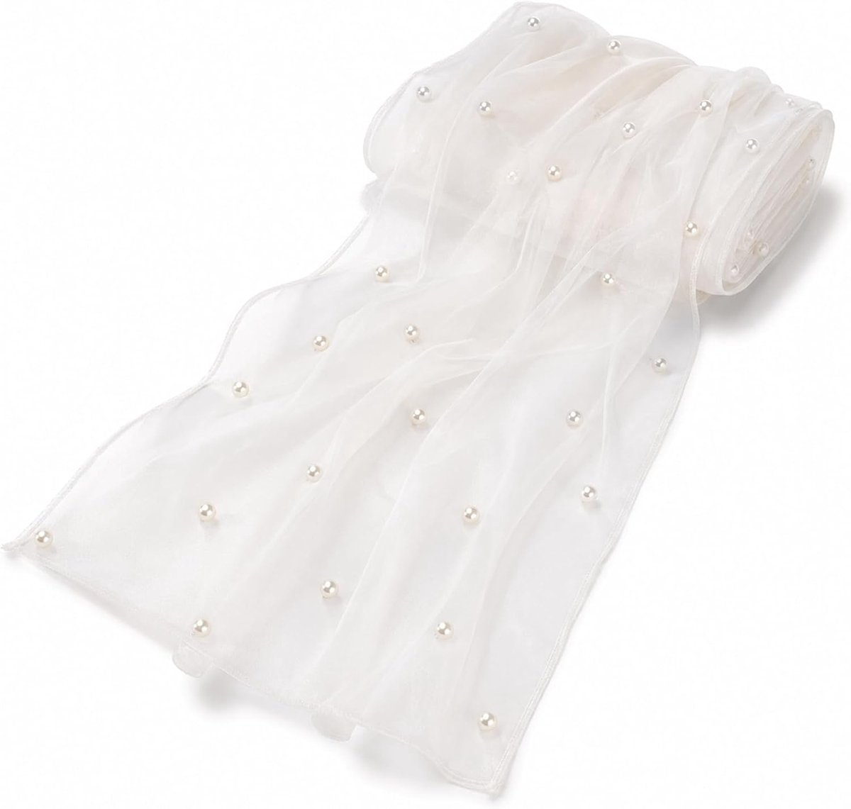 Tafelloper tule met kralen, 75 x 300 cm, parelkant, tafelkleed, bruiloftsdecoratie, kant, tule stof, net, tafelloper kralen voor tafeldecoratie, bruiloft, verjaardag, feestdecoratie