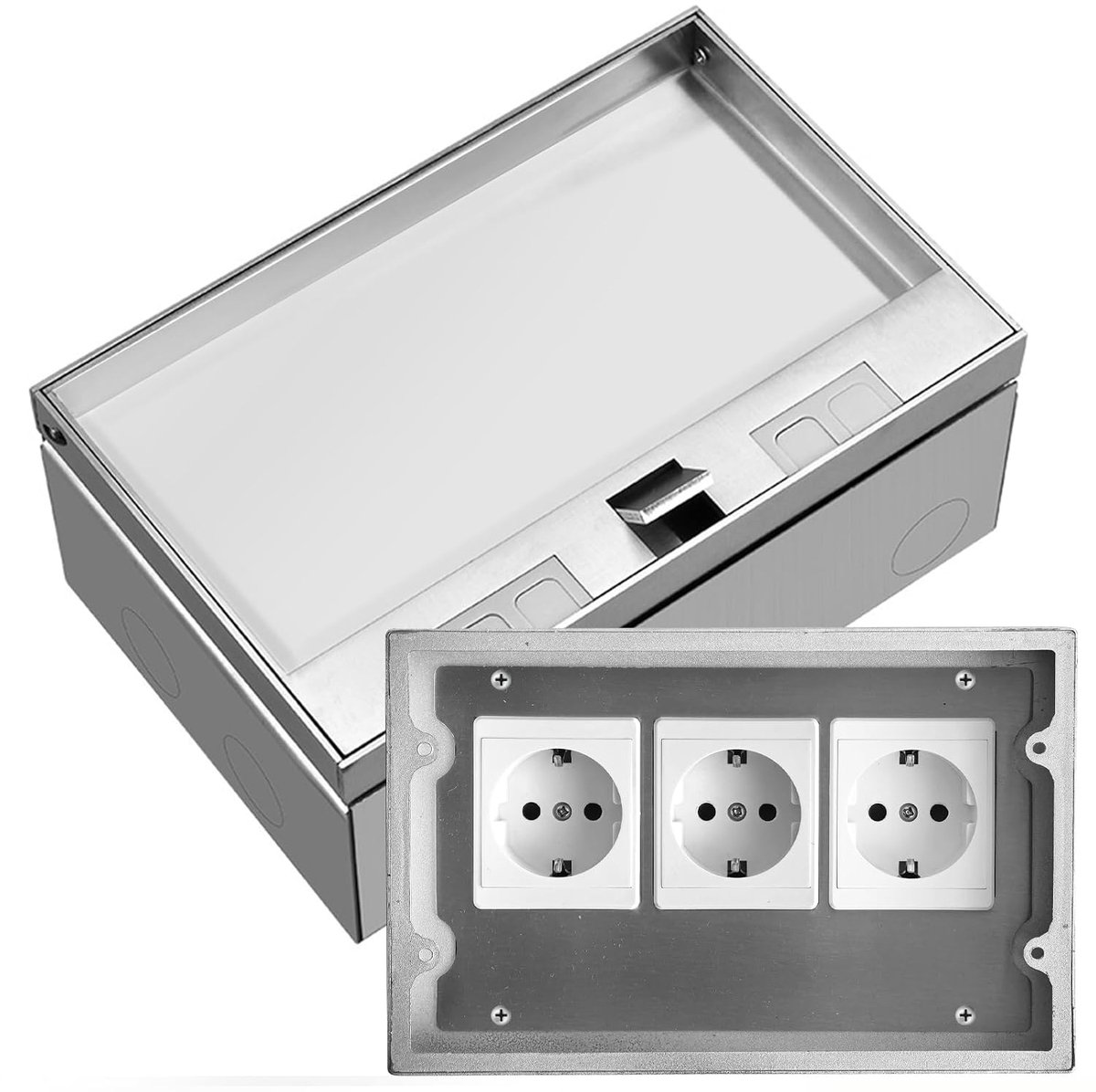 Vloerstopcontact voor vloertank, roestvrij staal, inbouwstopcontact met 3AC 250 V/16 A stekker, waterdicht verzonken stopcontact voor thuis, kantoor/marmeren vloerstekker, zilver