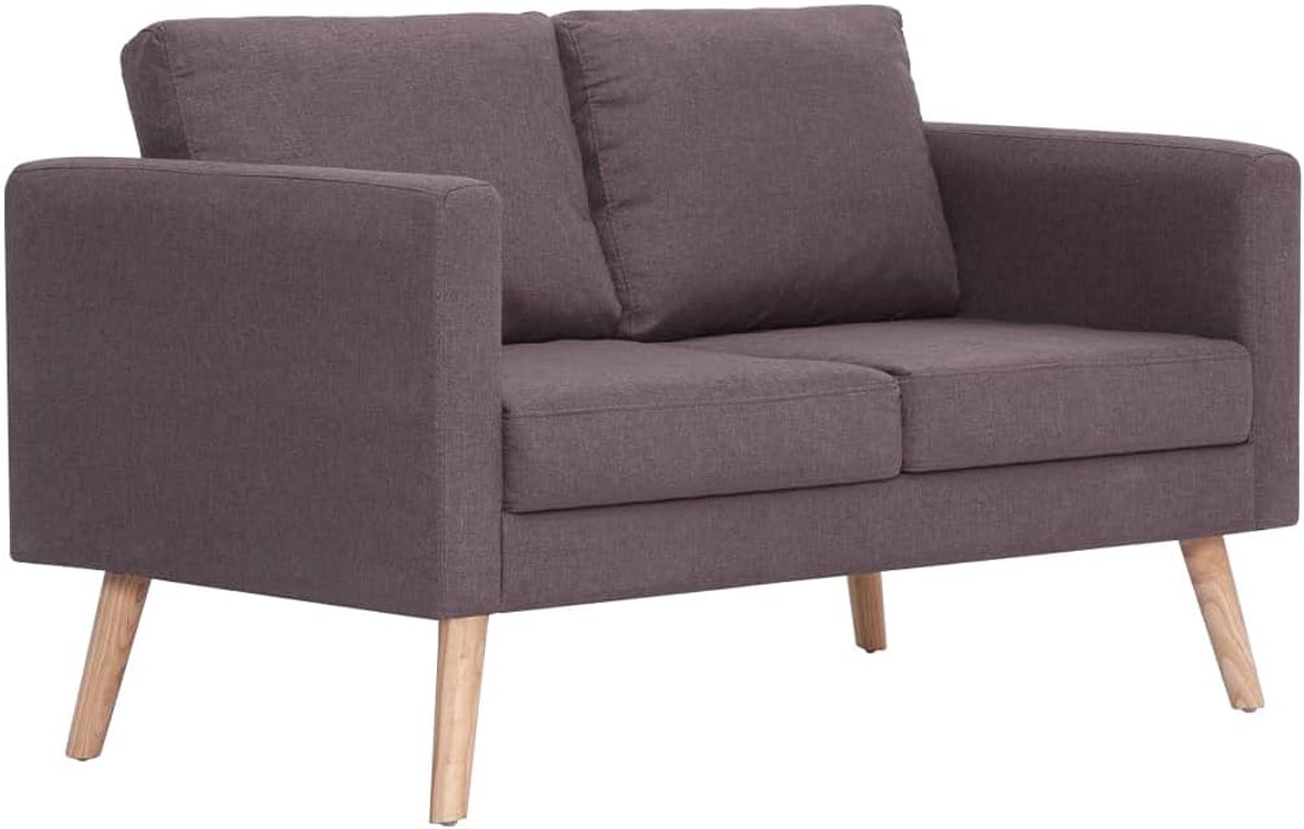 2-zitsbank met houten frame loungesofa woonkamerbank slaapkamerbank armleuningsofa zitbank bankstel rugleuning sofa gestoffeerde sofa stoffen sofa zitmeubel stof taupe