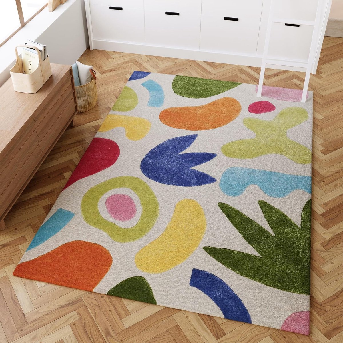 Wecon home Klein, handgetuft kindertapijt met vrolijke motieven van het merk Smart Kids voor de kinderkamer - Kimi (140 x 200 cm, crèmebeige)