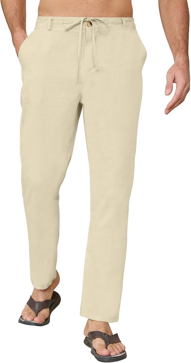 Broek Katoen Linnen Heren Losse Broek Linnen Broek Heren Casual Lichtgewicht Linnen Broek Zomer Brede Linnen Broek Heren Casual Ademend Herenbroek Strand Yoga Jogging Broek Riemzakken