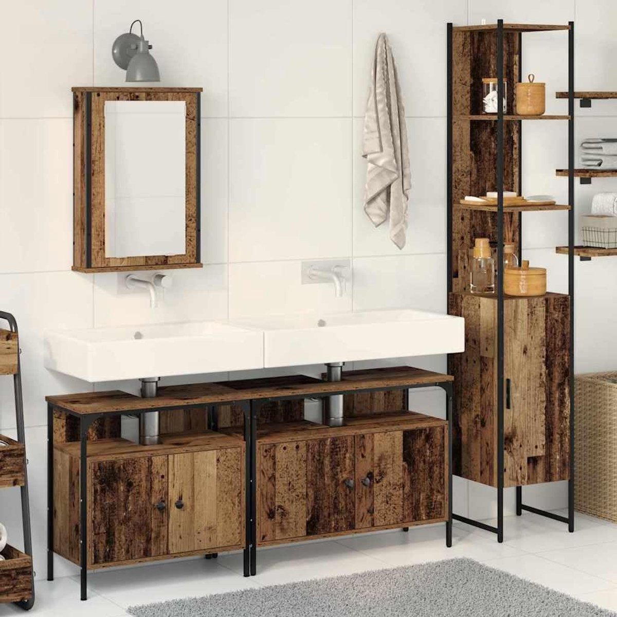 Badkamermeubelset 4 STK. Oud hout 33 x 33 x 185,5 cm