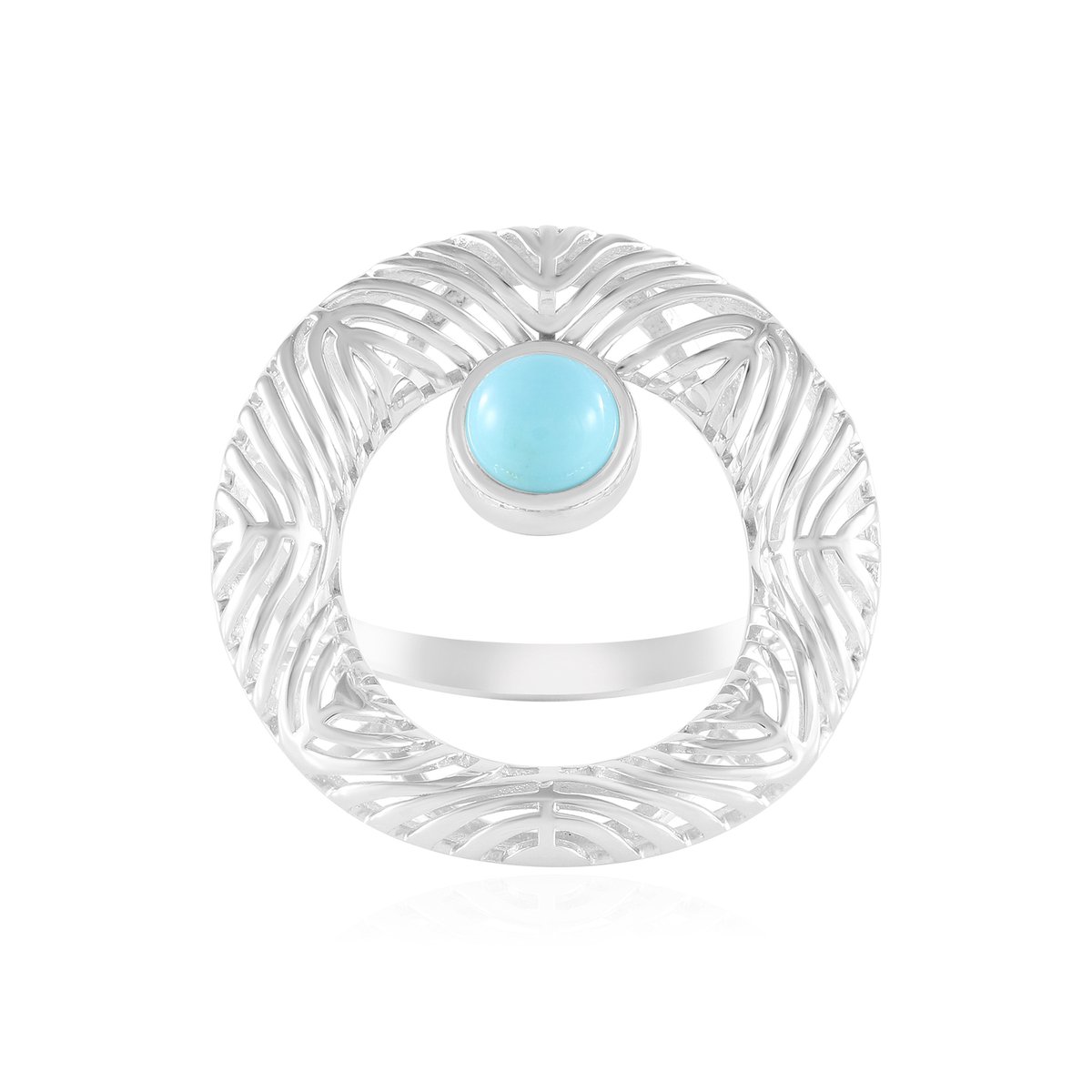 Cavill - Zilveren Ring met 0,9 ct Sleeping Beauty Turkoois - 925 Sterling Zilver met Rhodium - Ronde Cabochon Steen - Elegante Band