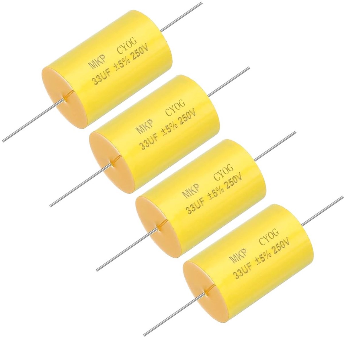 Axiale doorgangsgatcondensator voor audiofrequentieverdeling, 4 stuks, 250 V, 33 uF, ideaal voor luidsprekers en versterkers