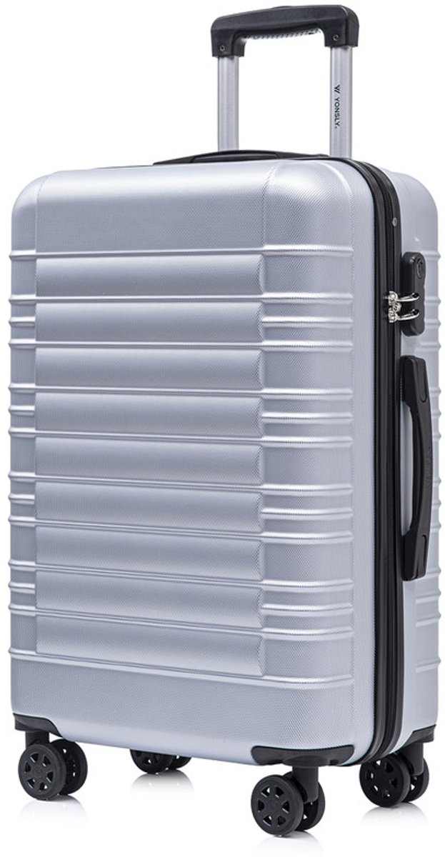YONSLY Handbagage Koffer - 66cm - 66 L - Cijferslot- 360° Draaibare Wielen - Trolley- 66 x 43 x 26 cm - Zilver