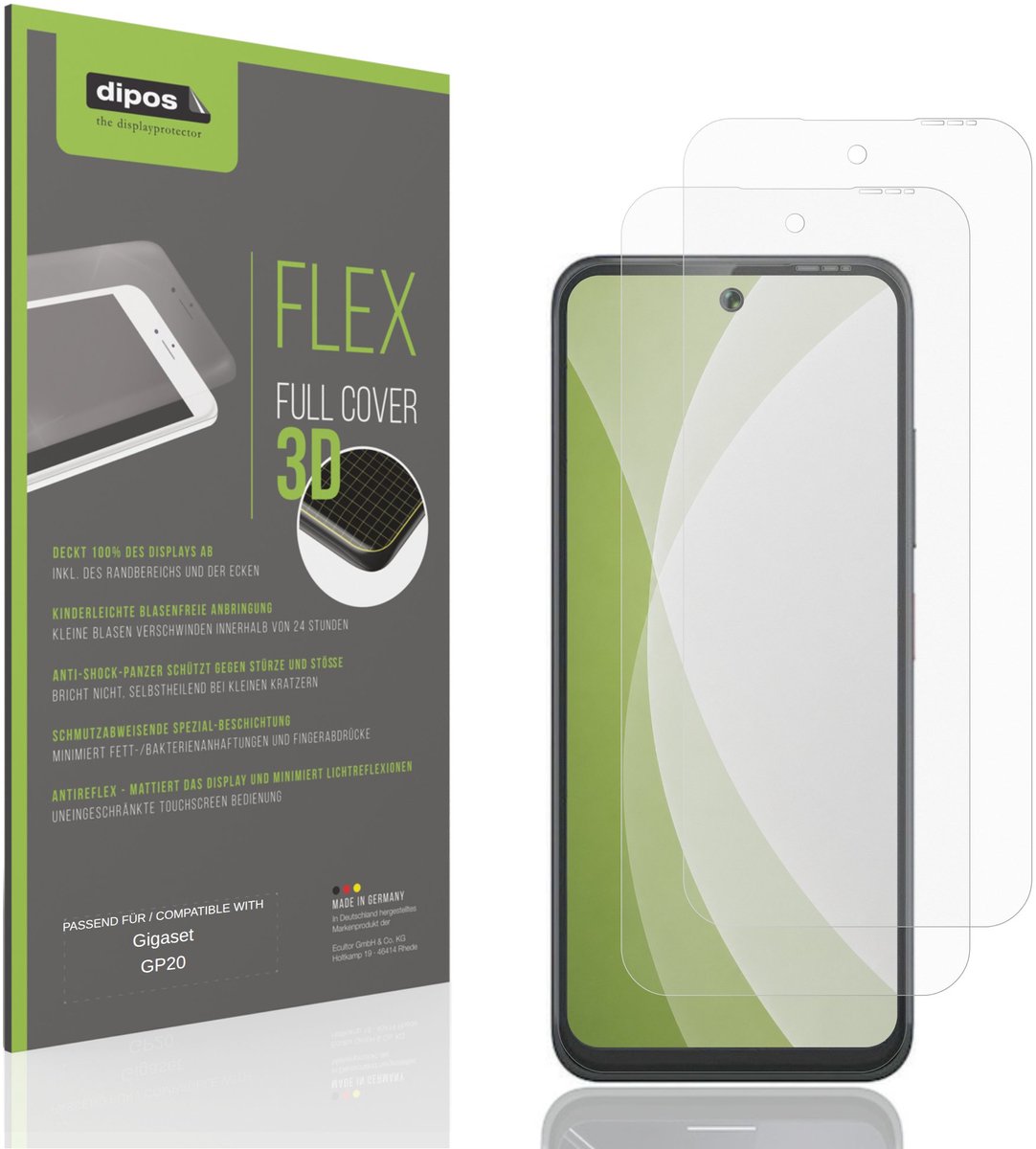 dipos FLEX – 2x Matte Screenprotector geschikt voor Gigaset GP20 | Volledige Schermbescherming | Case-Friendly