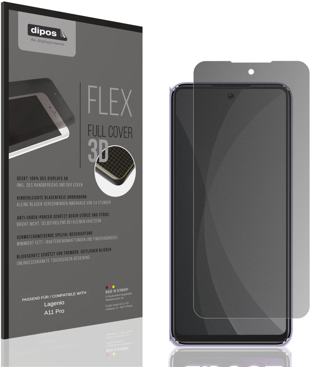dipos FLEX – Matte Privacy Screenprotector geschikt voor Lagenio A11 Pro | Volledige Schermbescherming | Case-Friendly