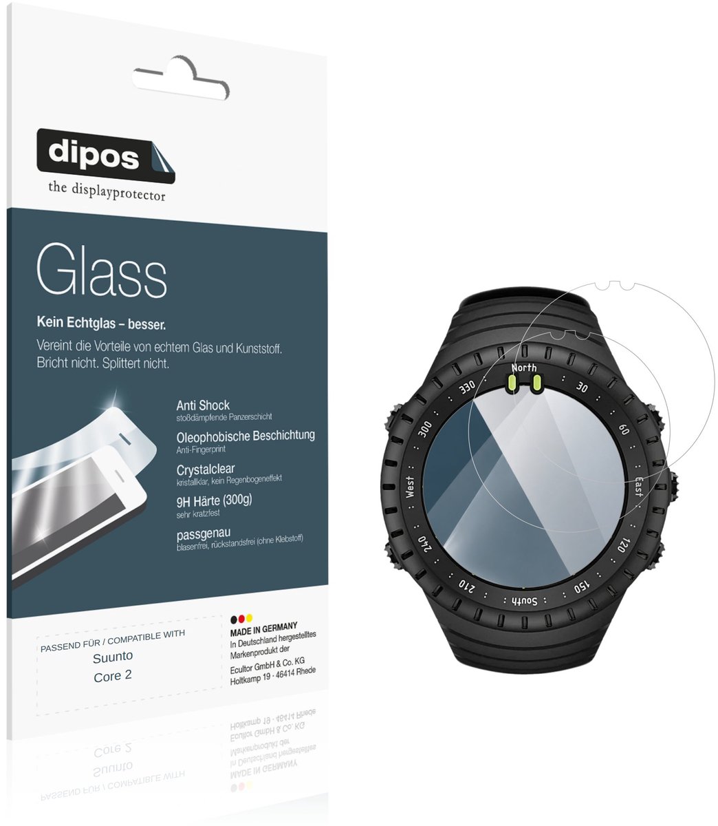 dipos – 2x Pantserfolie geschikt voor Suunto Core 2 | 9H Screenprotector