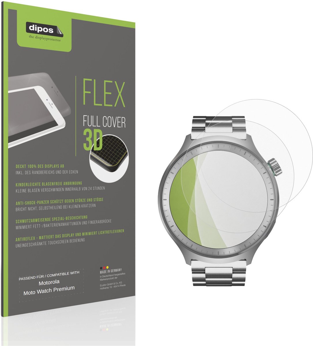 dipos FLEX – 2x Matte Screenprotector geschikt voor Motorola Moto Watch Premium | Volledige Schermbescherming | Case-Friendly