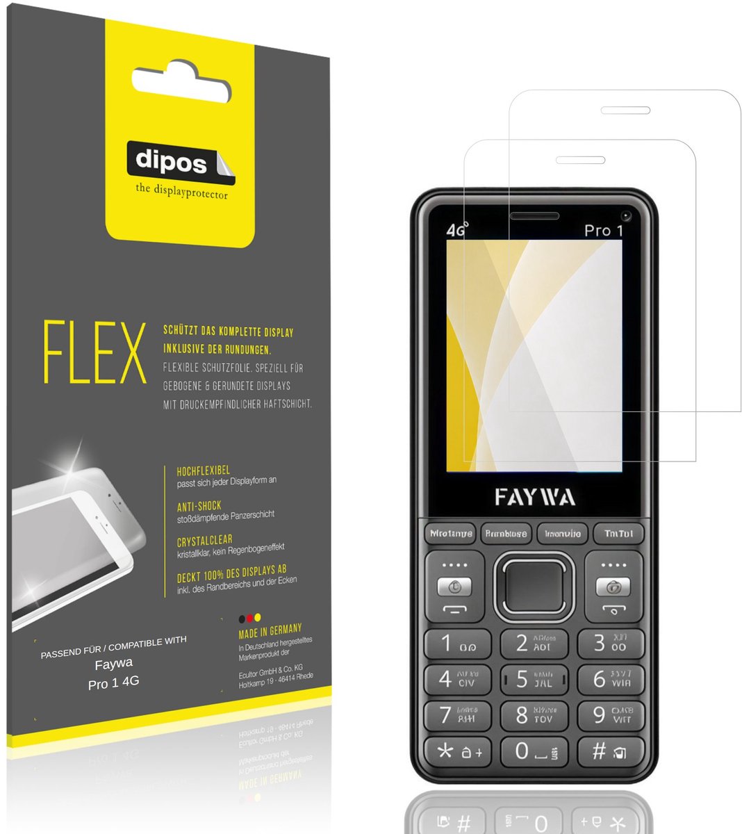 dipos – 2x Beschermfolie geschikt voor Faywa Pro 1 4G | 3D Full Cover Screenprotector | 100% Passend