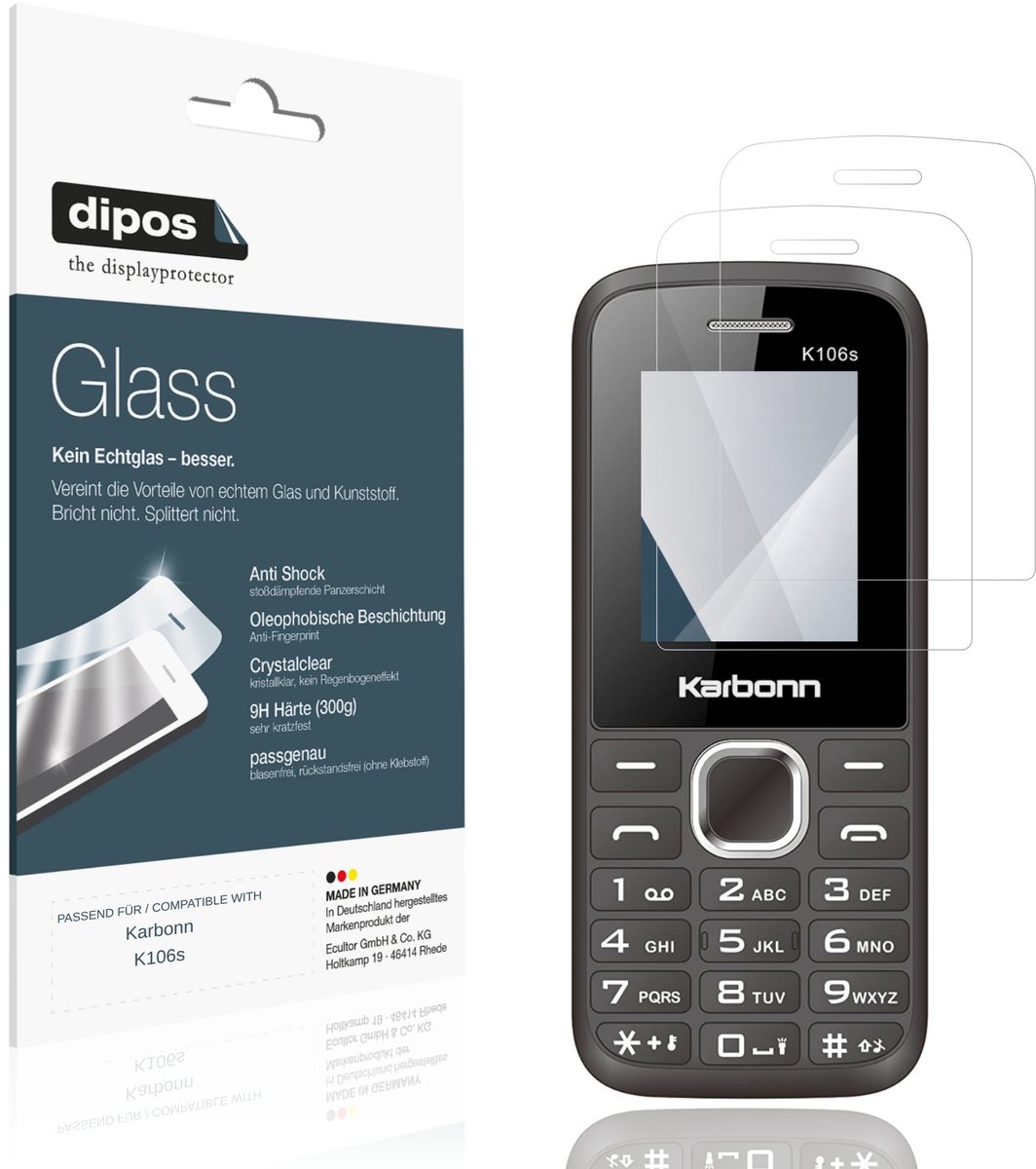 dipos – 2x Pantserfolie geschikt voor Karbonn K106s | 9H Screenprotector