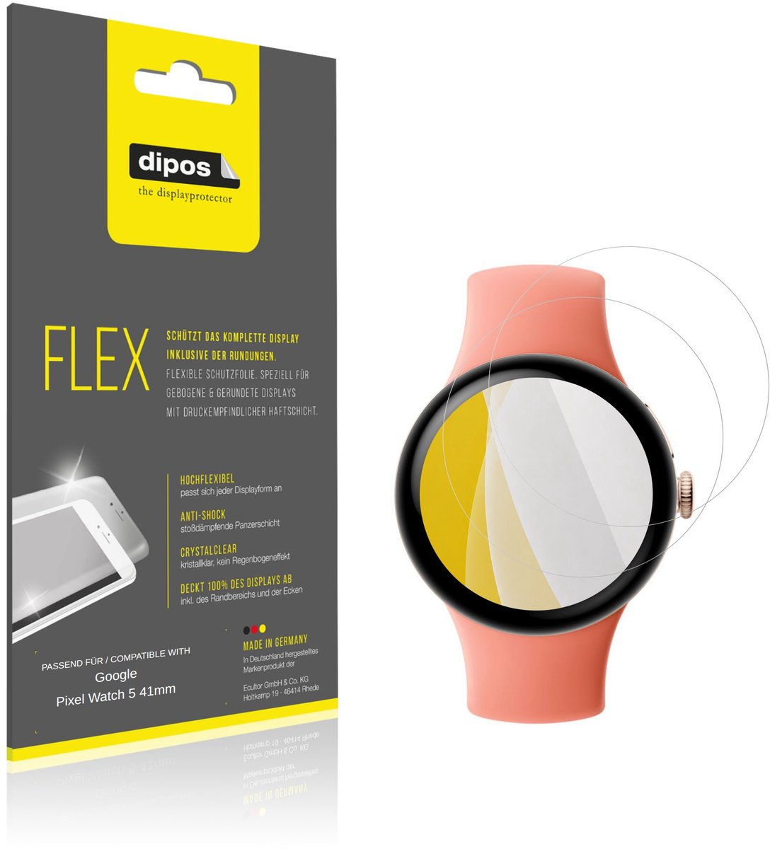 dipos – 2x Beschermfolie geschikt voor Google Pixel Watch 5 41mm | 3D Full Cover Screenprotector | 100% Passend