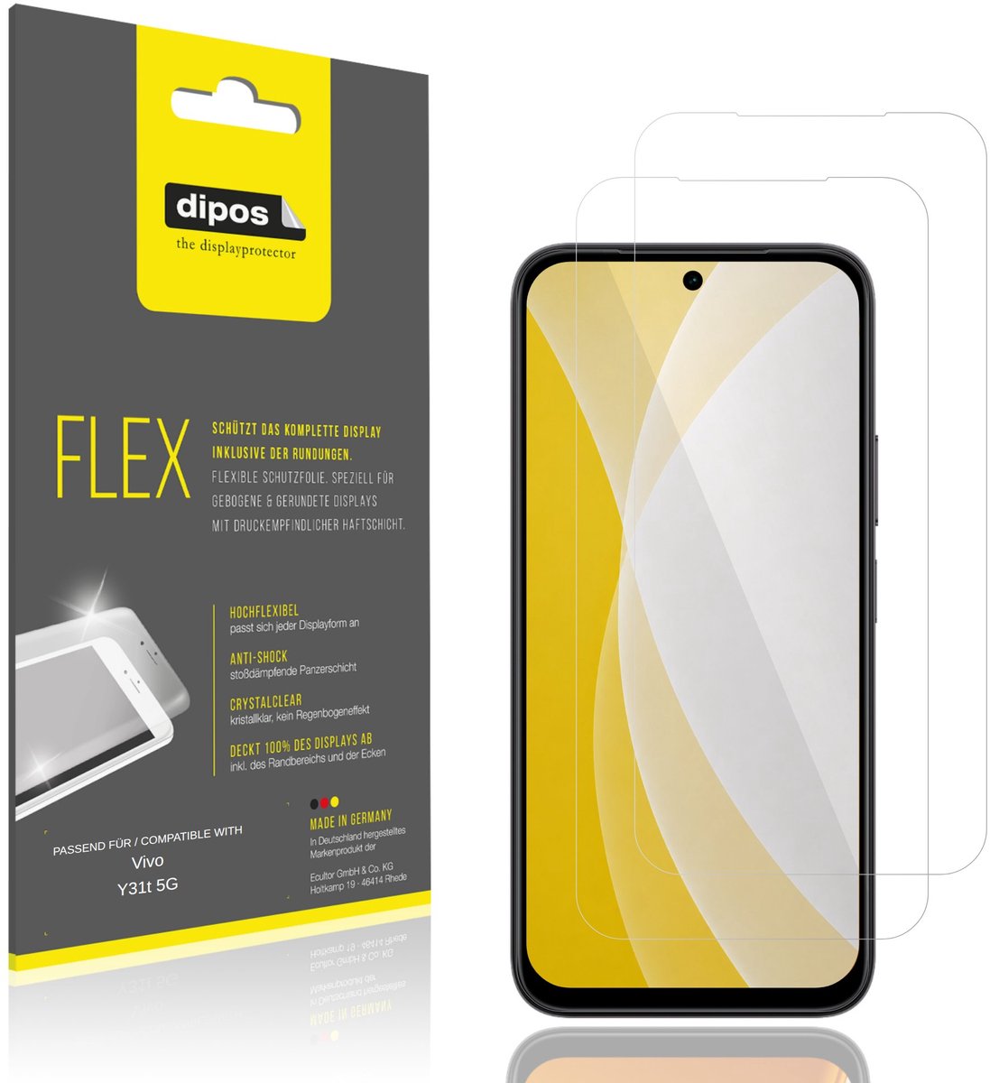 dipos – 2x Beschermfolie geschikt voor Vivo Y31t 5G | 3D Full Cover Screenprotector | 100% Passend
