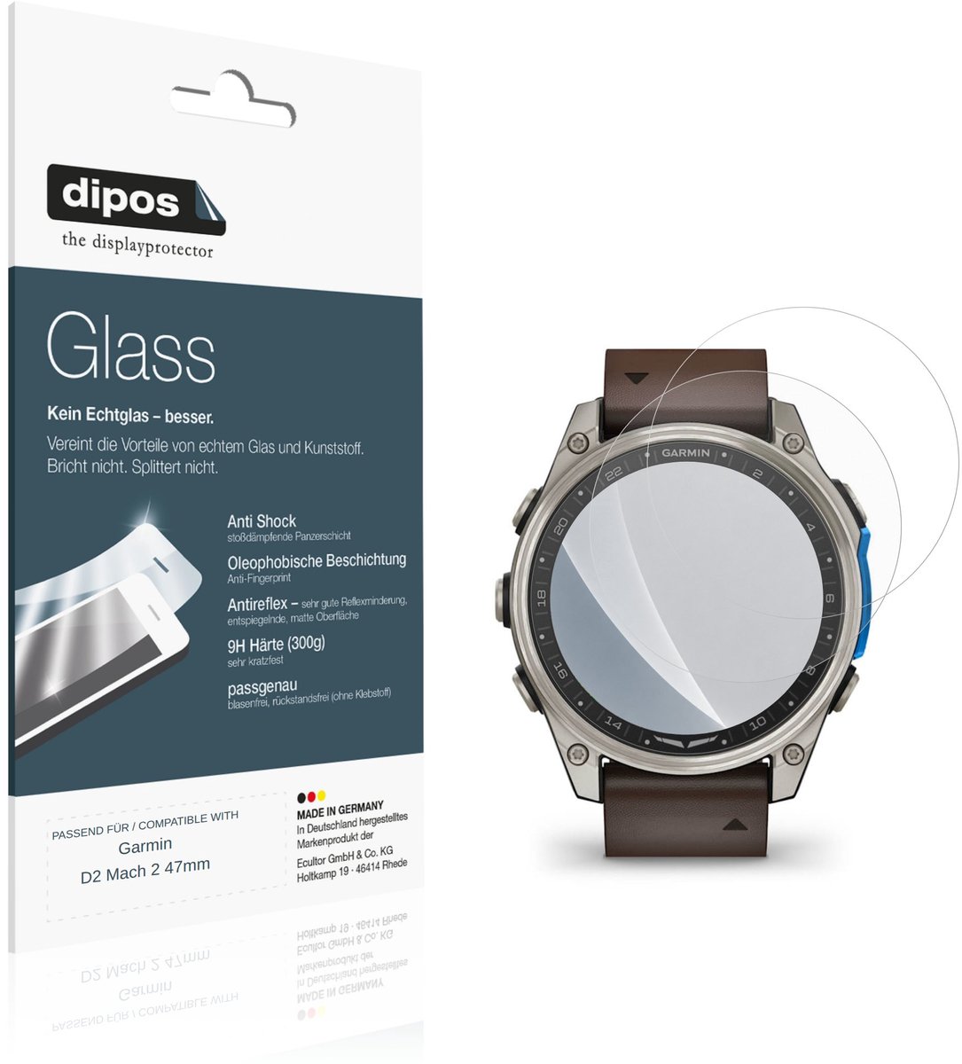 dipos – 2x Matte Pantserfolie geschikt voor Garmin D2 Mach 2 47mm | 9H Screenprotector